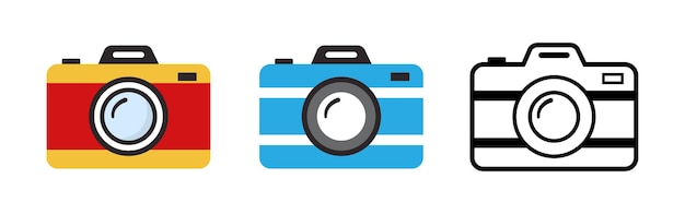 Conjunto de íconos de la cámara Cámara de fotos en estilo plano Cámara de fotos de forma cuadrada redondeada de color diferente