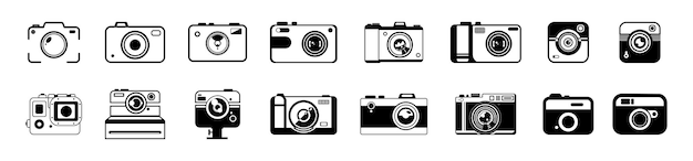 Conjunto de iconos de cámara Conjunto de iconos de siluetas de cámara de fotos Variación simple de iconos de cámara