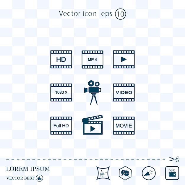 Conjunto de iconos de cámara de fotografía y vídeo ilustración vectorial Eps 10