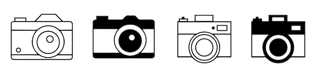 Conjunto de iconos de cámara fotográfica Cámara en estilo plano para fotografía aislada en fondo blanco EPS 10