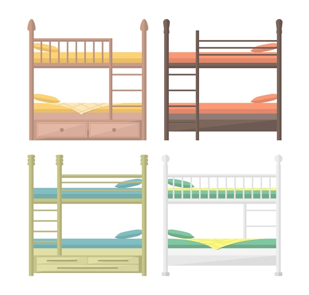 Conjunto de iconos de camas con sábanas y almohadas Camas para pernoctas Vista lateral