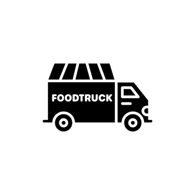 Conjunto de íconos de camiones de comida Símbolo vectorial de camions de comida en un estilo de relleno y contorneado en negro Signo de restaurante móvil