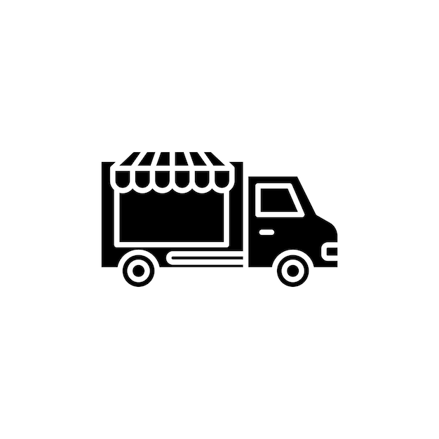 Conjunto de íconos de camiones de comida Símbolo vectorial de camions de comida en un estilo de relleno y contorneado en negro Signo de restaurante móvil
