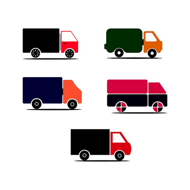 Un conjunto de iconos de camiones de entrega de diferentes colores Ilustración vectorial