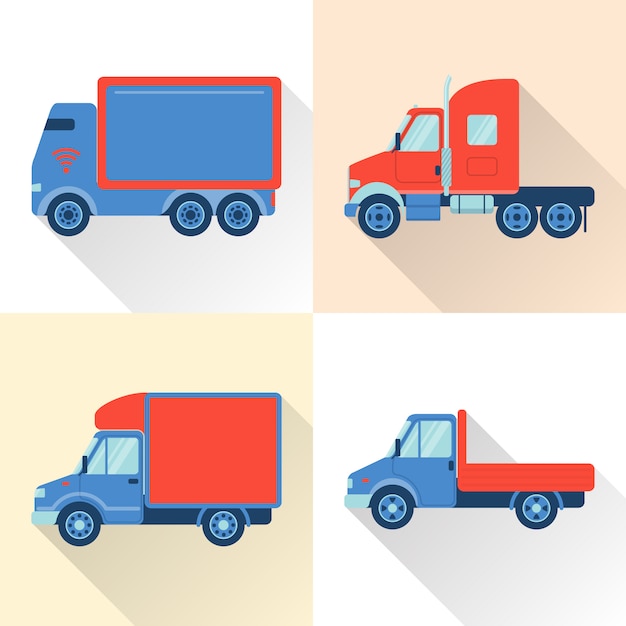 Conjunto de iconos de camiones en estilo plano