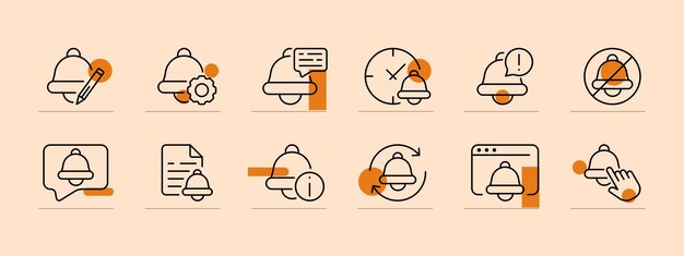 Conjunto de iconos de campana Cursor de ratón sitio notificación de información mensaje de archivo fondo de color pastel icono de línea vectorial para negocios y publicidad