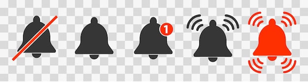 Conjunto de iconos de campana de notificación. Ilustración vectorial