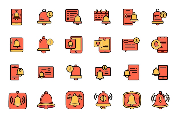 Conjunto de iconos de campanas de notificación en estilo de arte en línea