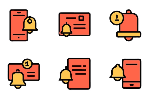Conjunto de iconos de campanas de notificación en estilo de arte en línea