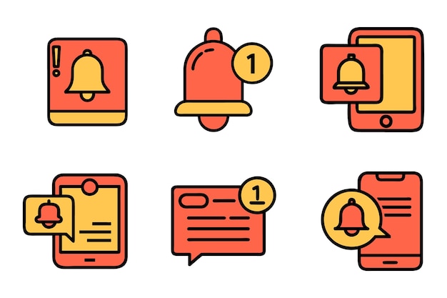 Conjunto de iconos de campanas de notificación en estilo de arte en línea