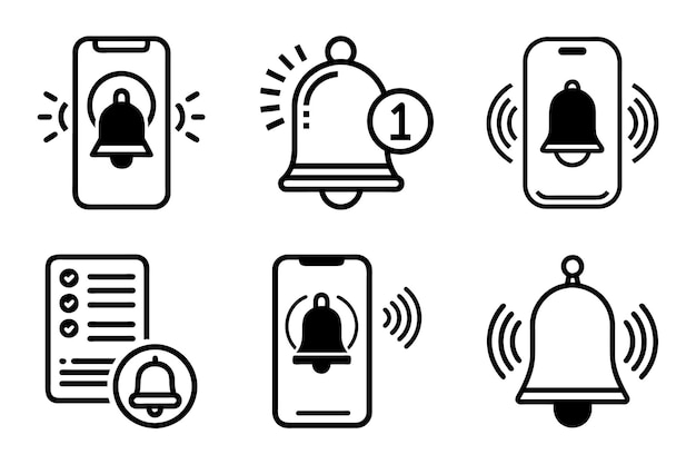 Conjunto de iconos de campanas de notificación en estilo de arte en línea