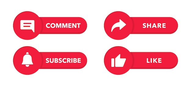 Conjunto de iconos para canales y redes sociales Me gusta Comentar Compartir y Suscribir botón