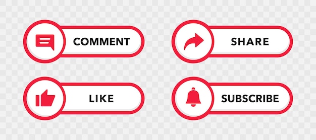 Conjunto de iconos para canales y redes sociales Me gusta Comentar Compartir y Suscribir botón