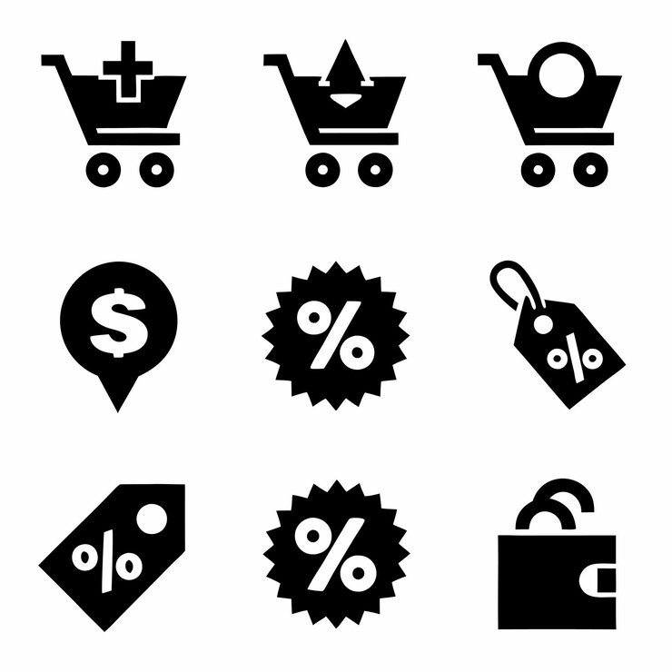 Vector conjunto de iconos de la canasta de compras comprar en el mercado o supermercado vector