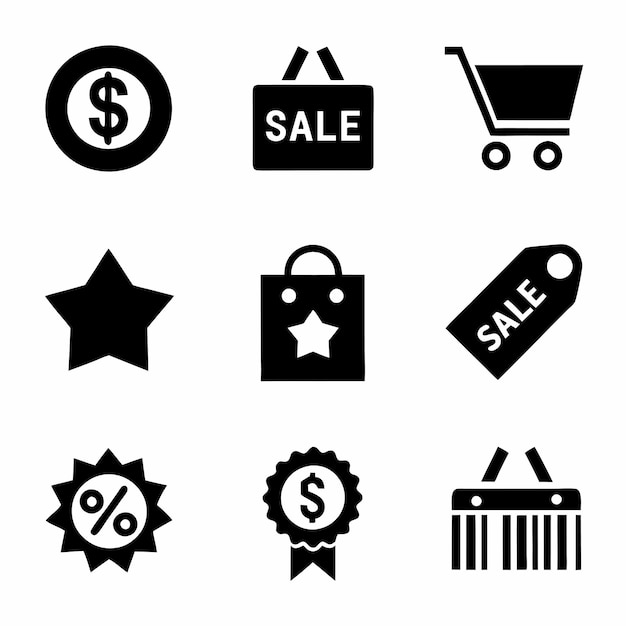 Conjunto de iconos de la canasta de compras Comprar en el mercado o supermercado Vector