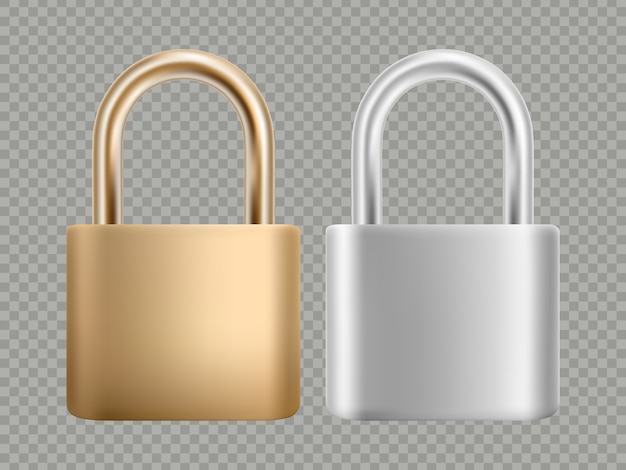 Conjunto de iconos de candado. Cerradura de acero y oro para proteger la privacidad.