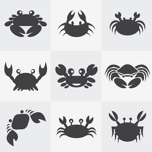 Conjunto de iconos de cangrejo de vector sobre fondo gris Fácil ilustración vectorial editable en capas