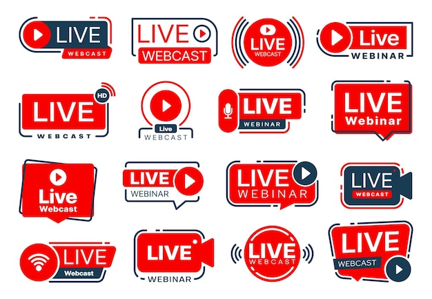 Conjunto de iconos de capacitación en línea webinar webcast en vivo