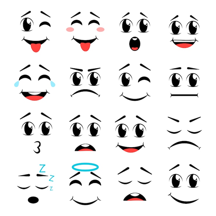 Vector conjunto de iconos de cara de dibujos animados