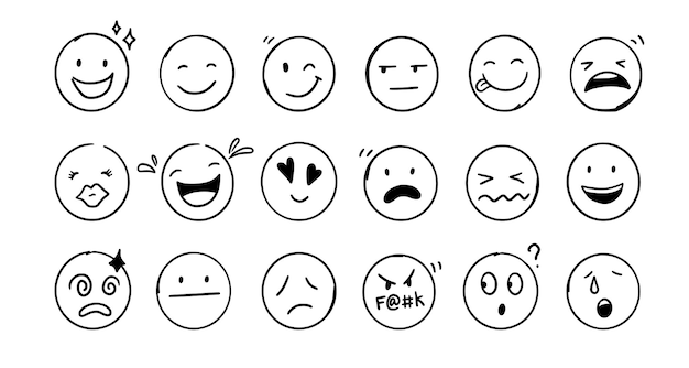 Conjunto de iconos de cara de emoji de garabato