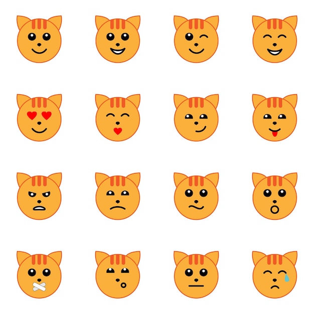 Vector conjunto de iconos de cara de gato emocional