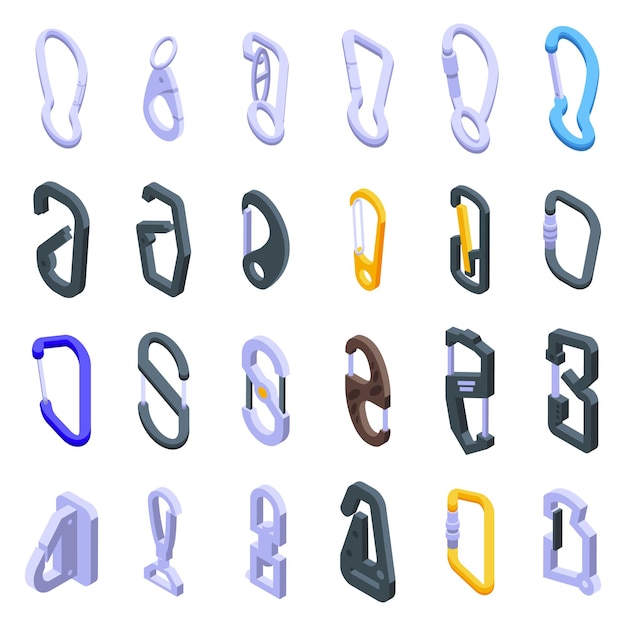 Conjunto de iconos de carabina vector isométrico gancho de clip