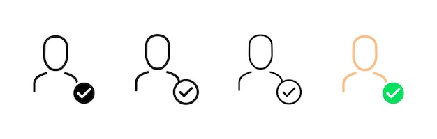 Conjunto de iconos de caracteres verificados Iconos vectoriales de estilo lineal y plano de silueta