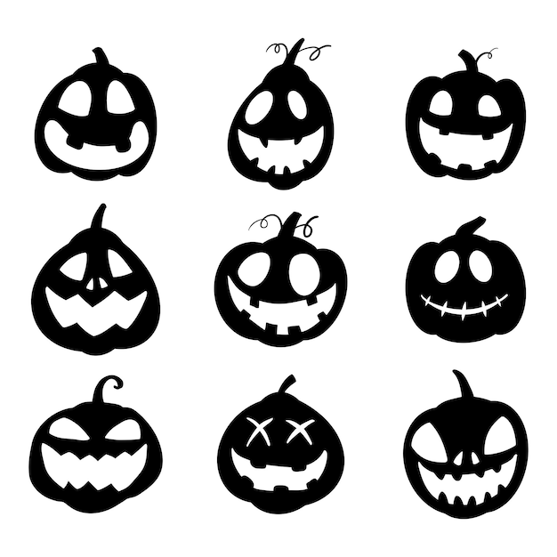 Conjunto de iconos de caras de calabaza de Halloween