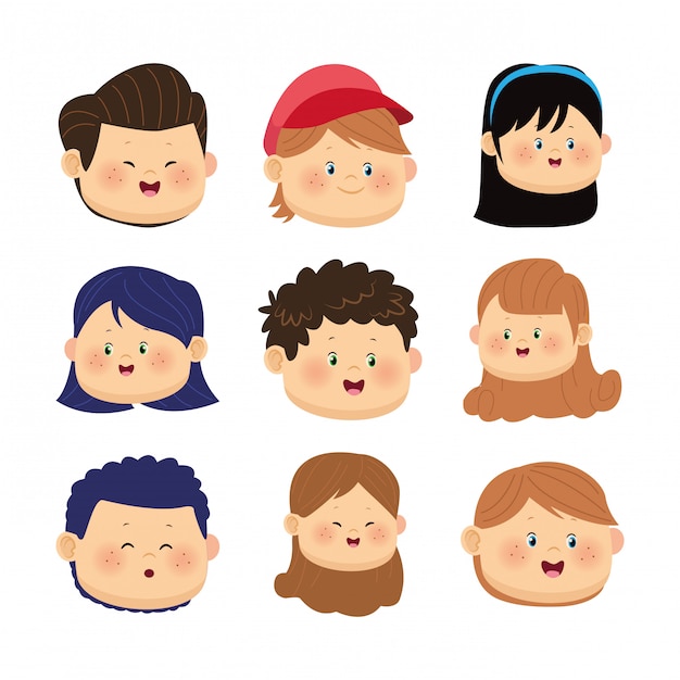 conjunto de iconos de caras de niños felices