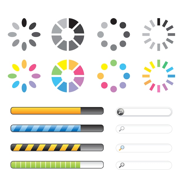 Conjunto de iconos de carga y almacenamiento en búfer. Vector