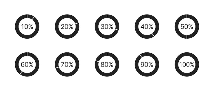 Vector conjunto de iconos de carga circular con porcentaje de 10 a 100 vector eps 10