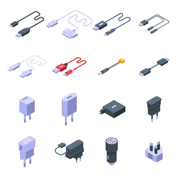 Vector conjunto de iconos de cargador. conjunto isométrico de iconos de vector de cargador para diseño web aislado en espacio en blanco