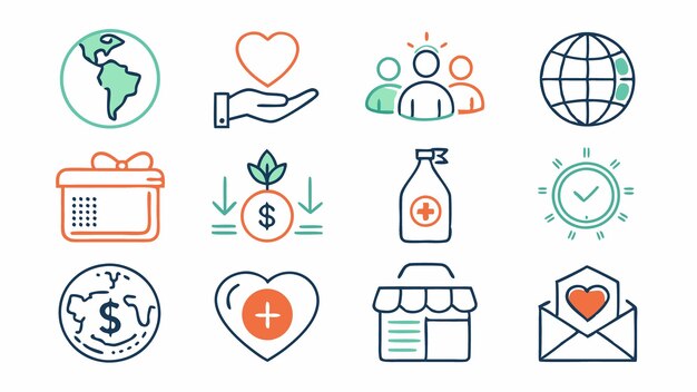 Conjunto de íconos de caridad y donación Ilustración vectorial