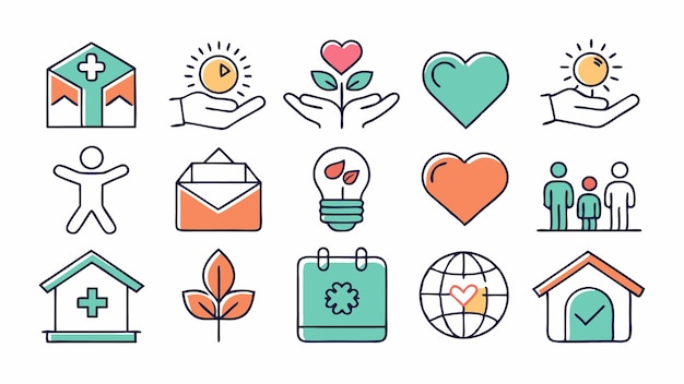Conjunto de íconos de caridad y donación Ilustración vectorial