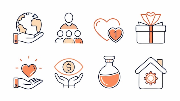 Conjunto de íconos de caridad y donación Ilustración vectorial