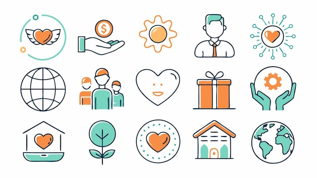 Conjunto de íconos de caridad y donación Ilustración vectorial