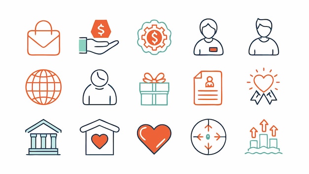 Conjunto de íconos de caridad y donación Ilustración vectorial