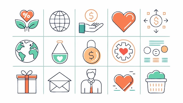 Conjunto de íconos de caridad y donación Ilustración vectorial