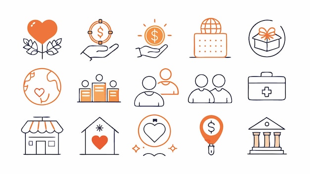Conjunto de íconos de caridad y donación Ilustración vectorial