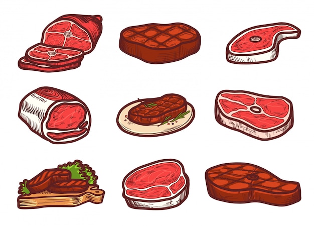 Conjunto de iconos de carne