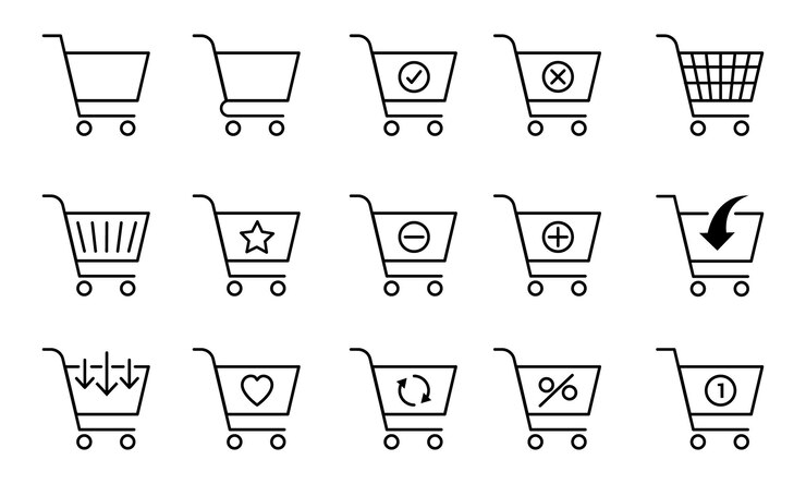 Conjunto de iconos de carrito de compras Colección de iconos web para la tienda en línea de varios iconos de carro