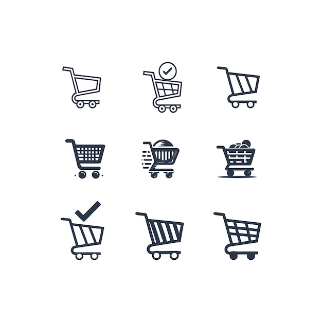 Conjunto de íconos de carrito de compras Conjunto De íconos del carrito de compra Símbolos de comercio electrónico minimalistas