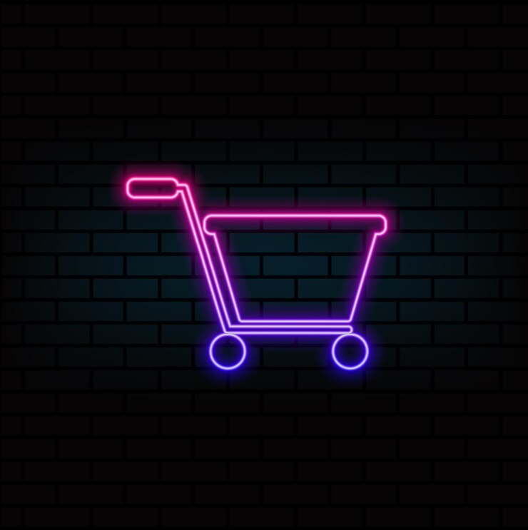 Vector conjunto de iconos de carrito de compras estilo de neón aislado