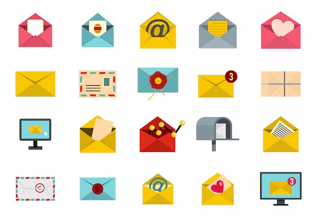 Conjunto de iconos de carta. Conjunto plano de carta colección de iconos de vector aislado