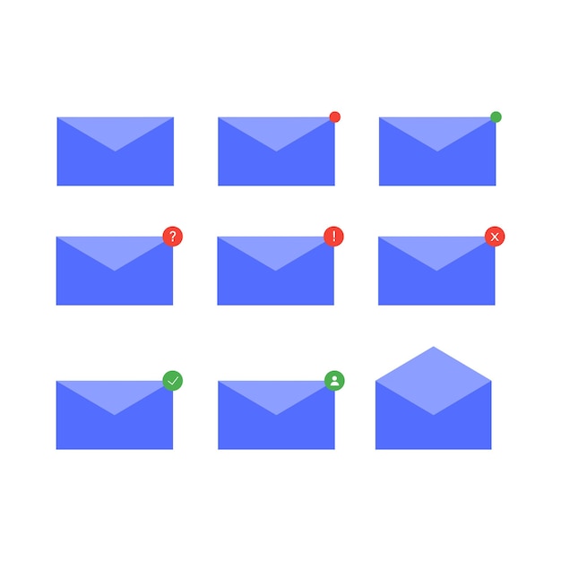 Conjunto de iconos de carta de correo electrónico. ilustraciones vectoriales modernas. contiene iconos como bandeja de entrada, recibir, enviar