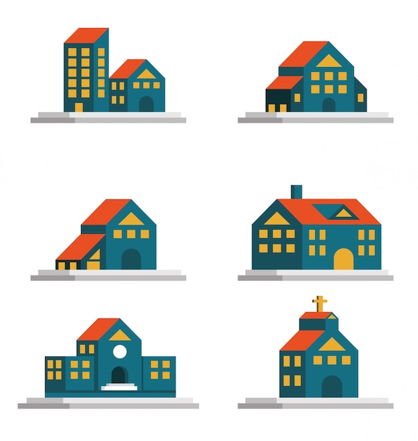 Conjunto de iconos de casas. bienes raíces y arquitectura. elemento de diseño plano. vector