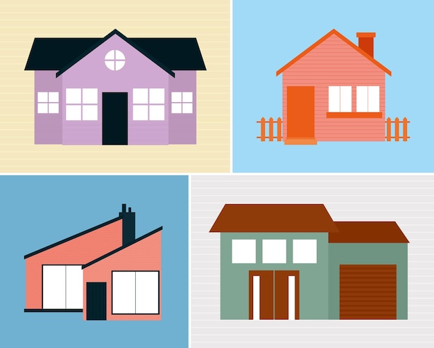 Vector conjunto de iconos de casas coloridas