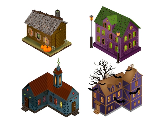 Conjunto de iconos de casas de miedo para Halloween