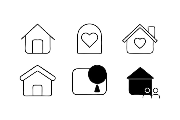 Un conjunto de íconos de casas minimalistas sobre un fondo blanco