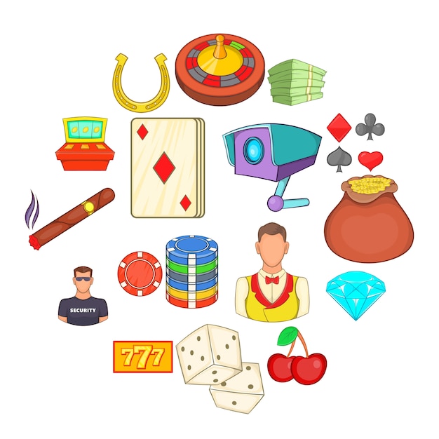 Vector conjunto de iconos de casino, estilo de dibujos animados